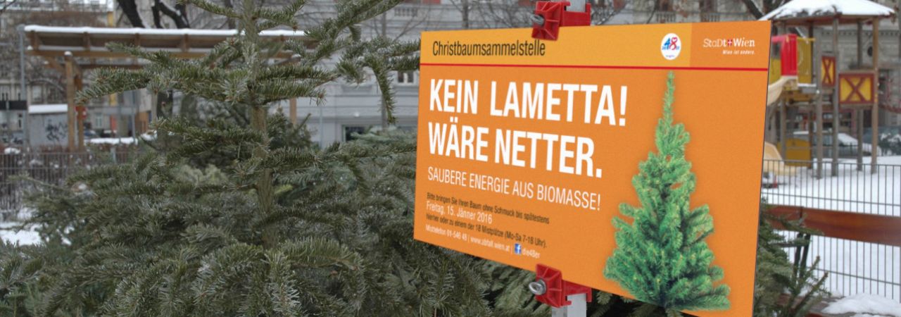 Mit Schild gekennzeichnete Christbaumsammelstelle