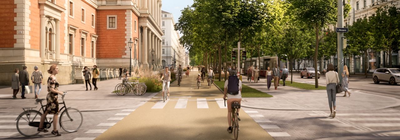Visualisierung der neu gestalteten Fuß- und Radwege im Bereich der Börse.