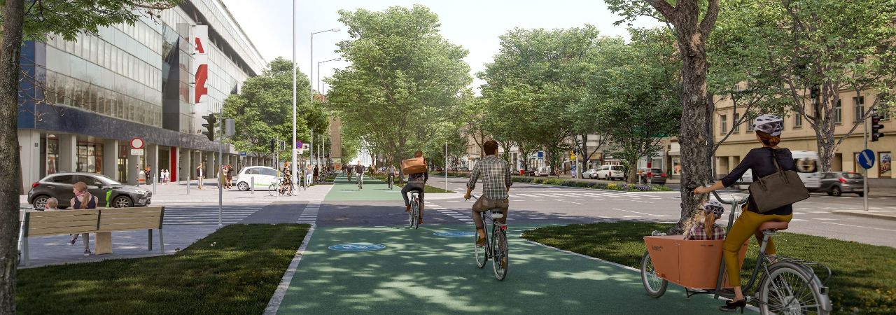 Budoucí vídeňská cyklodálnice z centra přes Dunaj, ulice Lassallestraße