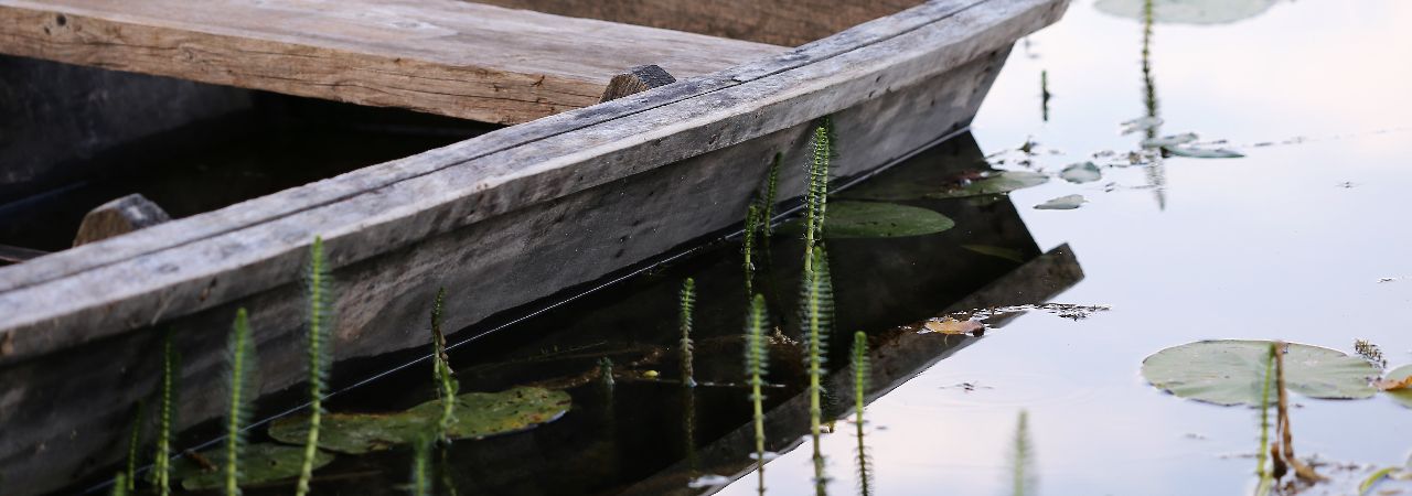 Jezero i drveni čamac