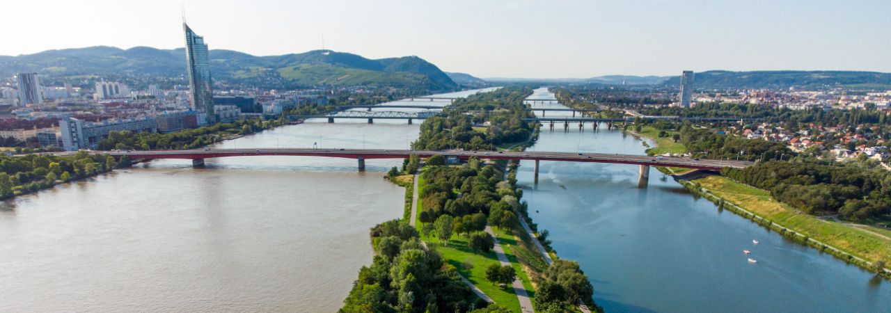 pogled na Dunav i Dunavski otok iz visine